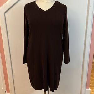 Eileen Fisher brown merino wool v-neck sweater dress Large